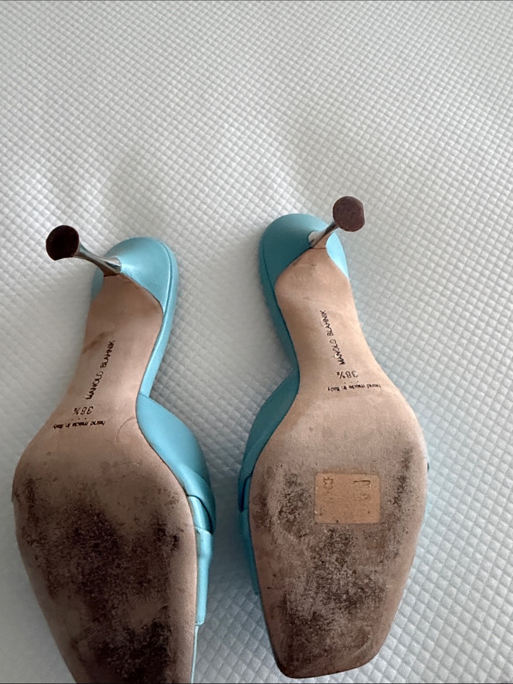 Manolo Blahnik Aqua Blue Leather Slide Mules, Picoux 70 - Picture 4 of 5